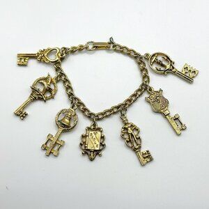 Goldtone Keys Bible Charm‎ Bracelet 7 Inches FLAW
